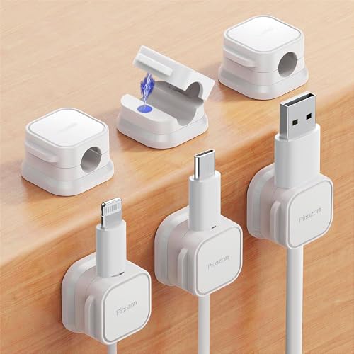 Picozon 6 Pack Magnetic Cable Clip Organizer Cord Holder, Picozon Adhesive Cable Management, Wire Phone USB Charger Cable Holder Keeper Organizer for Car, Office Home Desktop, Wall, Night Table - size: Pack of 6