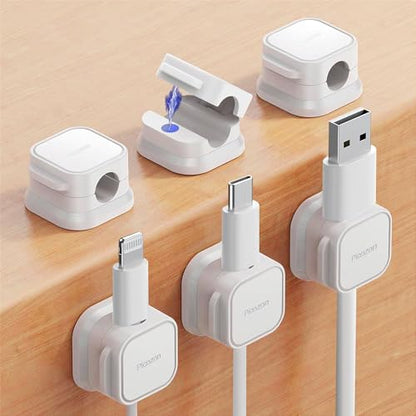Picozon 6 Pack Magnetic Cable Clip Organizer Cord Holder, Picozon Adhesive Cable Management, Wire Phone USB Charger Cable Holder Keeper Organizer for Car, Office Home Desktop, Wall, Night Table - size: Pack of 6