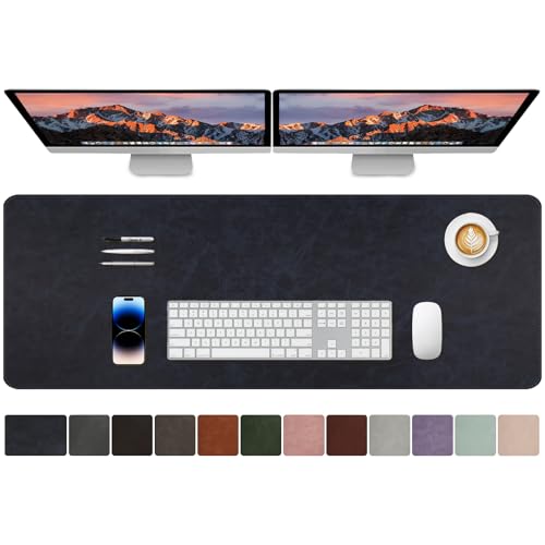 CHEERYGOO Faux Leather Desk Mat - Waterproof Mouse Pad, Non-Slip PU Leather Blotter, Writing Surface for Office and Home 47"x17" XXL Dark Blue - color: Dark Blue, size: 47" x 17"