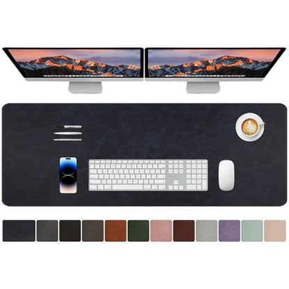 CHEERYGOO Faux Leather Desk Mat - Waterproof Mouse Pad, Non-Slip PU Leather Blotter, Writing Surface for Office and Home 47"x17" XXL Dark Blue - color: Dark Blue, size: 47" x 17"
