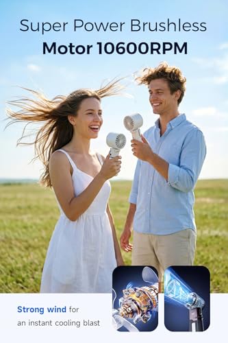 Portable Handheld Fan with Cooling Plate, Personal Fan with Retractable USB-C Cable, 6000mAh Rechargeable, Powerful 100-Speed Wind, LED Display,135° Adjustable-Cooling on Table/Neck/Travel/Camping - color: White