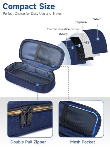 YOUSHARES Insulin Vials Cooler Travel Case - TSA Approved peptide case | Diabetic Med Vial Cooling Bag , Protective Ice Brick, Refrigerated Diabetes Supplies Organizer, Small Bottle Carrying Storage - color: 01_Navy Blue