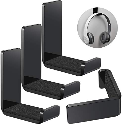 Weewooday 4 Pieces Headphone Hanger Headset Stand Holder Adhesive Wall Mount Headphone Hook for Desk Acrylic Gaming Earphones Hanger with Glues for Earphone Controller(Black) - color: Black