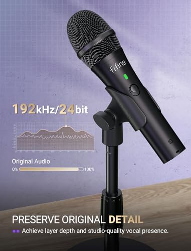 FIFINE AmpliTank TANK2 USB/XLR Dynamic Microphone for Podcast Recording | Studio Desktop Mic with Mute Button, Height-Adjustable Stand, Windscreen for Vocal, Streaming, Voice Over, Black