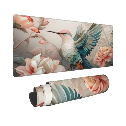 Gaming Mouse Pad, Large Non-Slip Rubber Base Mousepad, Keyboard Mouse Mat, Desk Pad with Stitched Edges, 31.5x11.8inch, Art Bird Flower - color: Art Bird Flower