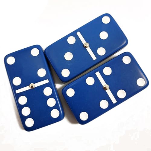 Marion Domino Double Six Blue Jumbo Tournament Professional Size with Spinners in Dovetail Sheesham Wood Box. - color: Blue