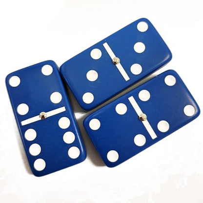 Marion Domino Double Six Blue Jumbo Tournament Professional Size with Spinners in Dovetail Sheesham Wood Box. - color: Blue