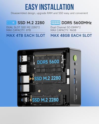 GMKtec Gaming Mini PC K8 Plus AMD Ryzen 7 8845HS(8C/16T, up to 5.1GHz) 32GB DDR5 RAM 1TB SSD, Desktop Computer Dual NIC 2.5G, HDMI 2.1, USB4 - size: R7 8845HS 32GB DDR5 + 1TB
