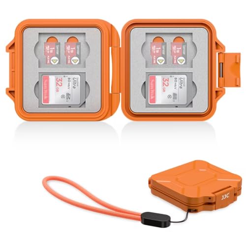 JJC Small SD Card Case Holder for 4 SD & 8 Micro SD Memory Cards, Orange | 12 Slots, Slim & Lightweight Design, Water-Resistant & Shockproof, Soft EVA Interior, Includes Wrist Strap, Easy to Carry - size: Orange/For 4 SD+8 Micro SD