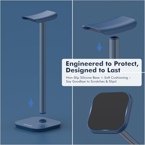 Headphone Stand, Desktop Headset Holder Heavy Base Desk Earphone Stand Aluminum Gaming Headset Hanger Rack for AirPods Max, AirPods, AirPods Pro, Sony, Beats, Bose, Razer and More(Blue) - color: Blue