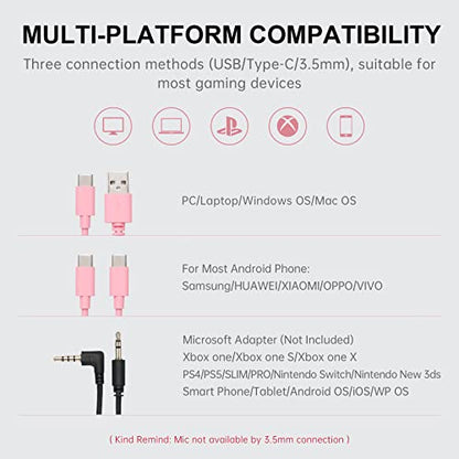 Edifier Hecate GX Hi-Res Gaming Headset for PS4/ PS5/ PC/Switch/Xbox Gamepad - USB/Type-C/3.5mm Wired Gaming Headphones with Microphone RGB Lighting - ENC Noise Cancelling - 50mm Driver (Pink)