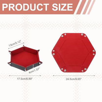 Dice Tray 10" PU Leather Velvet Folding Hexagon Dice Rolling Tray Holder Storage Box Perfect for RPG DND Table Games & Entryway & Nightstand Organizer (Dark Red, 1pcs) - color: Dark Red