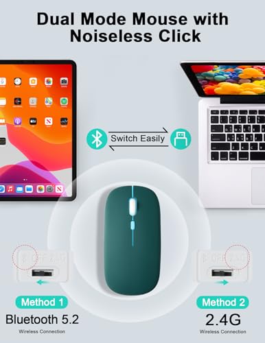 LAMA 7 Colors Backlit Bluetooth Keyboard and Mouse Combo for iPad Pro/Air/Mini, Ultra-Slim Rechargeable Wireless Keyboard and Mouse for iPhone 15/14/13 Pro/Samsung/PC/Laptop/iOS/Windows/Android,DGN - color: Dark Green