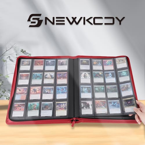 Snekdy premium 1024-pocket trading card binder, Card Albums 16 pockets, waterproof PU-leather Cover album with side loading, holds gaming, baseball (Red) - color: Red