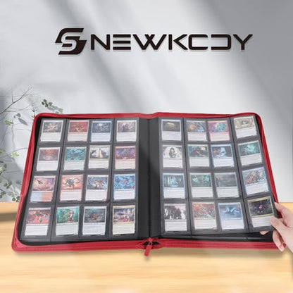 Snekdy premium 1024-pocket trading card binder, Card Albums 16 pockets, waterproof PU-leather Cover album with side loading, holds gaming, baseball (Red) - color: Red
