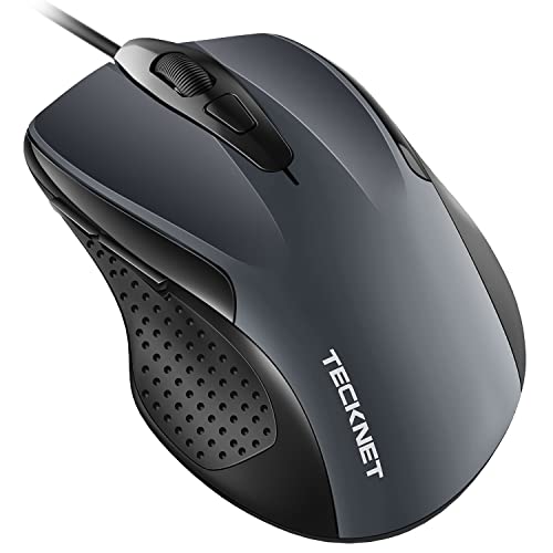 TECKNET USB Wired Mouse with Forward Backward Keys & 4 Adjustable DPI Gray | Silent Click, 6400 DPI, 5FT Cord, Ergonomic Design, Widely Compatible with Laptop, Chromebook, PC, Desktop, Mac and Notebook - color: GRAY