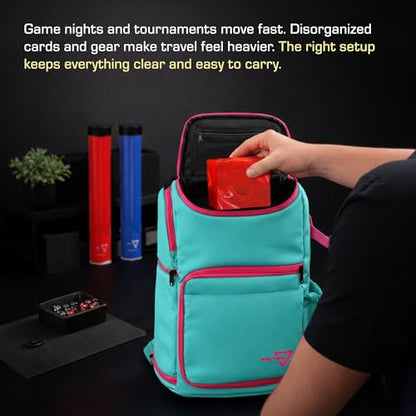 BCW Spectrum TCG Backpack | Holds 7–9 Prism Deck Cases | Configurable Storage for Cards & Gear | Playmat Strap & Side Pocket | Durable & Travel-Friendly Design | Cyber Pink/Teal - color: Cyber Pink/Teal