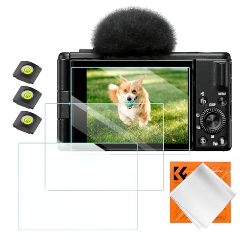 K&F CONCEPT 3pcs Screen Protector Compatible with Sony ZV-1/ZV-1 II/ZV-E10 Camera & Hot Shoe Cover, Ultra Clear Tempered Glass Screen Protector, Anti Scratch Bubble Free Ultra Resistant - size: ZV-E10/ZV-1F/ZV-1 II/ZV-1