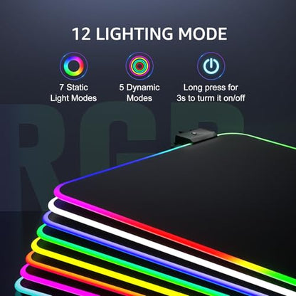 KTRIO RGB Large Gaming Mouse Pad, 31.5 x 15.7 in, RGB Black, XXL | Smooth Micro-Weave Surface, RGB Lighting Design, Non-Slip Rubber Base, Durable Stitched Edges, Office & Home Use - color: RGB Black, size: 31.5l X 15.7w Inches