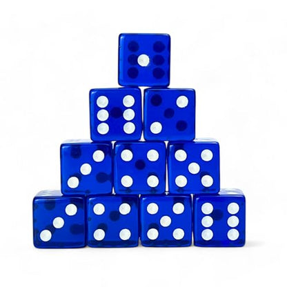 Luck Lab 10 Piece 19 mm Dice Pack - Acrylic and Translucent D6 Dice, Square w/Rounded Edge for Casino, Craps, RPG MTG DND Dice Table Games and Board Games (Blue) - color: Blue