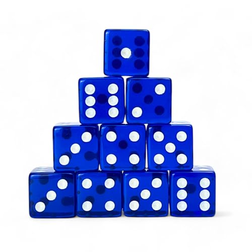 Luck Lab 10 Piece 19 mm Dice Pack - Acrylic and Translucent D6 Dice, Square w/Rounded Edge for Casino, Craps, RPG MTG DND Dice Table Games and Board Games (Blue) - color: Blue
