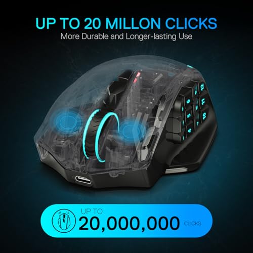 Redragon M913 MAX Wireless MMO Gaming Mouse 26000 DPI Remapping Keys | Cable-Free 0 Delay, Smooth Precise Tracking, Redefine Keybinding Macro, Vibing Backlight, Ergonomic Grip Body Comfort - color: Black, style: Wireless M913 Max