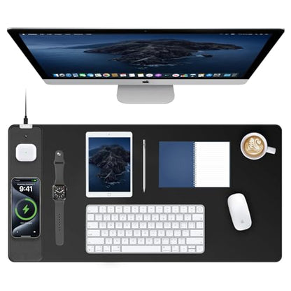 TopMade Mouse Pad with 15W Fast Wireless Charging, 31.5"x15.75" XXL Large Gaming Waterproof Desk Pad with Ultra-Smooth Surface, Non-Slip Base, Computer Desk Mat for MacBook, PC, Laptop, Black - color: Black Left