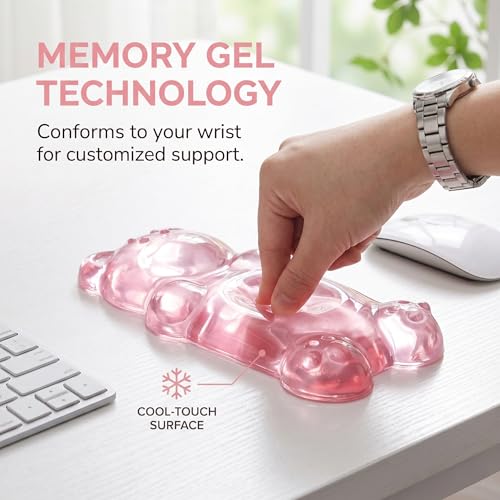 Gel Wrist Rest for Keyboard and Mouse Transparent Pink Bear Elbow Pad Cushion Ergonomic Cute Clear Cool Mouse Wrist Pad Silicone Non-Slip Support for Computer Gaming Home Office Women Hand Pillow - color: Bear Pink