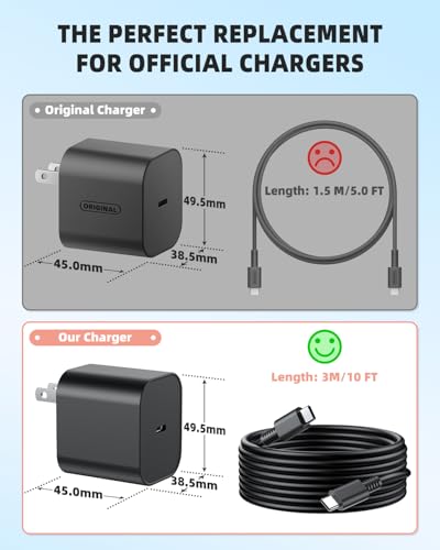 (10ft) Switch 2 Charger with 10FT/3M USB-C Cable - 60W AC Power Adapter, Support 4K TV Dock & PD 3.0 Fast Charging, Power Supply 20V/3A for Nintendo 2/1,Wii Charger(10FT - Long Reach for Large Spaces) - size: 10FT