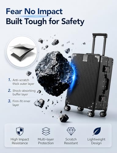 20" Zipperless Hardside Carry On Luggage with Aluminum Frame, Black | 22x14x9 Airline Approved, PC Hard Shell Suitcase, TSA Lock, 360° Spinner Wheels, Lightweight Carryon for Travel - color: Black