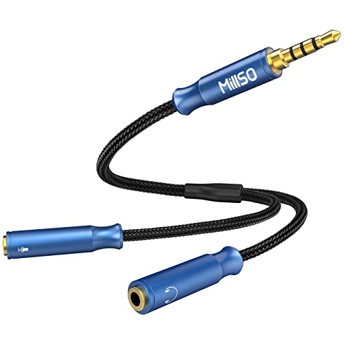 MillSO Headphone Mic Splitter 3.5mm Headset Adapter TRRS Male to 2 TRS Female [Nylon Braid & Young Series] Mic & Audio Y Splitter Cable for Gaming Headset to PC, Xbox, Laptop, PS4, PS5 | Nylon Braid, Mic & Audio Stereo Y Splitter Cable for Dual-plug Game