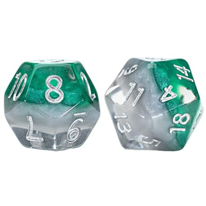 Gate Keeper Games & Dice: Eclipse Dice Elven - 7 Piece RPG Dice Set, Silver & Sylvan Green, 7 Resin Dice for Role Playing Games, 4-Layered Polyhedral - style: Elven