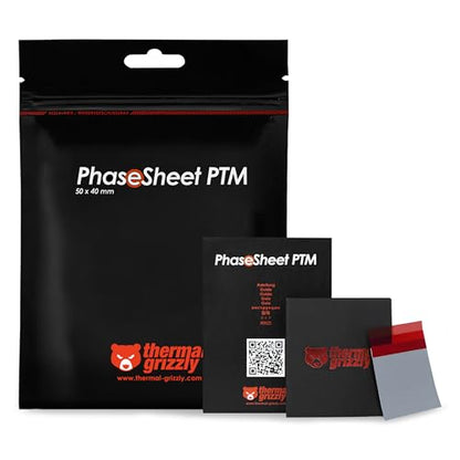 Thermal Grizzly - PhaseSheet PTM (50x40mm) - 위상 변화 소재가 있는 고성능 열 패드 | 내구성, 전기 전도성 없음 | CPU, GPU 및 전자 냉각용 | 위상 변화 패드, 그레이, 50×40×0.2mm, 45°C 이상에서 액화, -75°C ~ +150°C 작동 범위, 전기 전도성 아님
