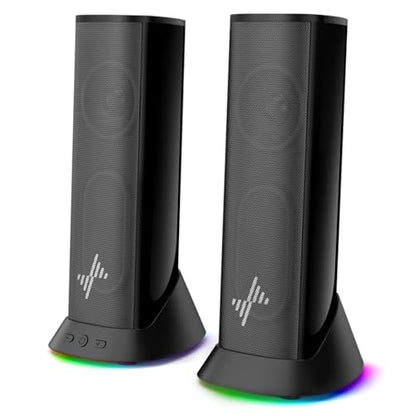 Nylavee Computer Speakers, Plug-and-Play PC Speakers for Desktop & Laptop | Immersive Sound, 9 Customizable RGB Lights, USB/USB-C Powered & 3.5mm AUX-in Speakers for Monitor & Laptop, 18-Month Warranty