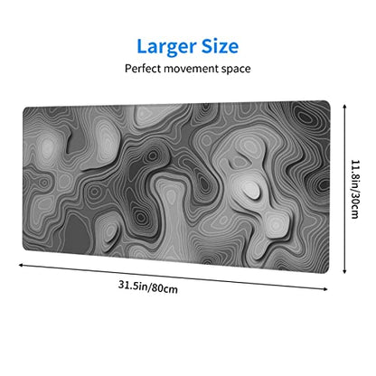 3D Topographic Map Mouse Pad Grey White Gaming Mouse Pad XL Desk Mat Large Desk Pad Non-Slip Rubber Base Keyboard Mouse Mat with Stitched Edges for Home Office Work - color: Grey White