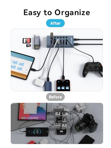 ACASIS 6 Ports Powered USB 3.2 Hub (3 USB-A 3.2 +3 USB-C 3.2), 10Gbps | Individual On/Off Switch for Each Port • Aluminum Housing • Better Heat Dissipation • Plug & Play • 48W Power Adapter - size: 6 Ports