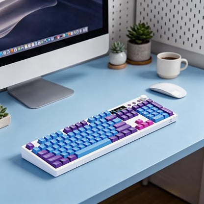 BOYI K104Pro Creamy Mechanical Gaming Keyboard,2.2" Smart Screen&Media Knob,QMK/VIA Programmable Tri-Mode BT/2.4GHz/USB-C 100% Full Size Gasket Mounted Hot Swap RGB Keyboard for PC Mac(White Joker) - color: White Joker