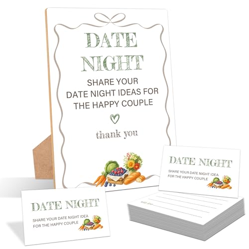 She's Off the Market Date Night Bridal Shower Game, Pack of 1 Wooden Tabletop Sign with Stand and 50 Date Night Cards, Farmers Market Bridal Shower Decorations, Wedding Engagement Decor - YN03 - color: She's Off