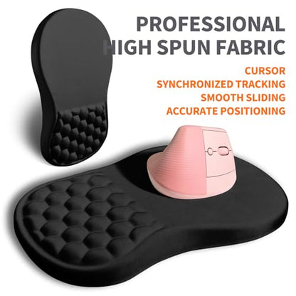 Ergonomic Joint Wrist Support Mouse Pad with Memory Foam Cushion Massage Bump, Carpal Tunnel Pain Relief Mousepad Slope Design for Wrist Rest, 11.8x7.9 in, Black - color: Black