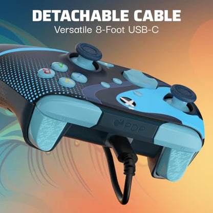 PDP Gaming REMATCH GLOW Enhanced Wired Controller: Licensed Xbox Series X|S Gamepad, Xbox One, Windows PC, Mappable Back Buttons, Audio Controls, Customizable Companion App: Blue Tide Glow in the Dark - color: Blue Tide (Glow in the Dark), style: Controll