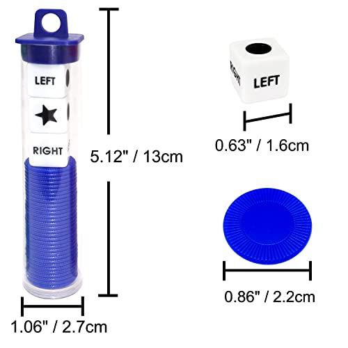 Ahoper Left Right Center Dice Game Prime Set Bundle with 3 Dices + 36 Chips. Round Tube Storage is Very Convenient for Travel. Easy to Store, Carry Around. (4 Pack) - color: 4 Pack