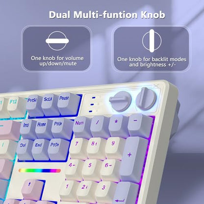 E-YOOSO Creamy Mechanical Gaming Keyboard Wired, Full Size, White Pink | Gasket Structure with Sound Dampening Foam, Led Backlit, Hot Swappable, Pre-lubed Linear Switches, Custom Keyboard for PC/Mac - color: White Pink Purple
