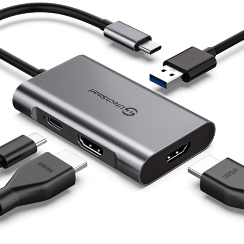UtechSmart HDMI to USB C Adapter, 4-in-1 USB C Hub, Dual HDMI Adapter with 4K, USB C to USB Adapter for MacBook Pro Air, Dell, HP, Microsoft, Chromebook, Lenovo, iPhone 16 (100W PD USB 3.0) - color: 4 Port