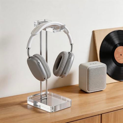 Acrylic Headphone Stand for Desk, Crystal Clear Headset Holder with Silver Metal Accent, Stable Non-Slip Base, Universal Gaming Headphone Hanger for PC Setup, Office & Home Desk Accessories - color: Silver