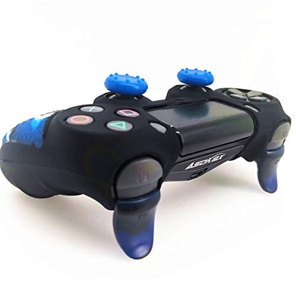 Silicone Skin Cover for Ps4 Slim/Pro DualShock Controller(1pc Anti-Slip Case, 1 Pair L2 R2 Trigger Extender, 4pcs Thumb Grips,4pcs LED Light Bar Protector Decal)(Double Blue granular) - color: Double Blue granular