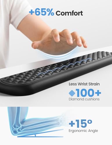 Vaydeer Keyboard Wrist Rest, Large Wrist Support Pad, Memory Foam Hand Rest for Desk, Ergonomic Computer Cushion Soft Laptop Typing, Office Gaming Palm Arm Carpal Tunnel Pain Relief(17.32inch, Black) - size: Large