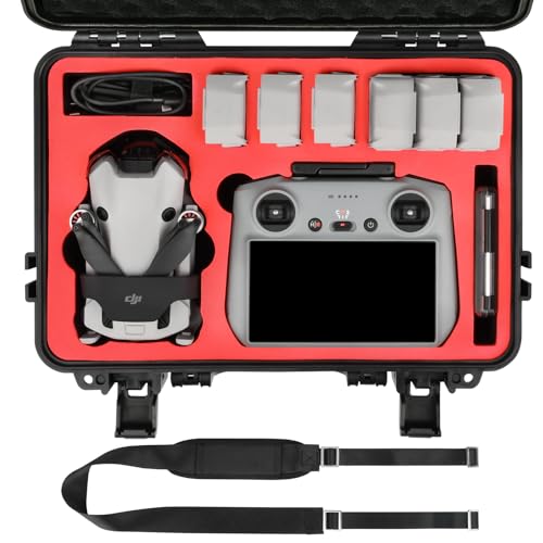 Hard Case for DJI Mini 3 Pro: with Custom Foam for DJI Mini 3/4 Pro Drone | Waterproof Carrying Case for DJI Mini 3 Fly More Combo, Batteries, Accessories, for DJI RC 2/RC/RC-N1/N2, Case Only - color: Black