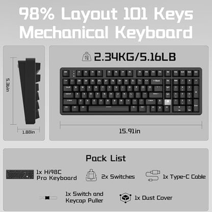 LEOBOG HI98C Pro Wireless Mechanical Gaming Aluminum Keyboard with Num Pad | Tri-Mode Wired/2.4G/BT5.0, Gasket Mount, Hot Swappable, RGB Backlit, Black Custom Creamy Keyboard for PC Gaming & Office - color: Black