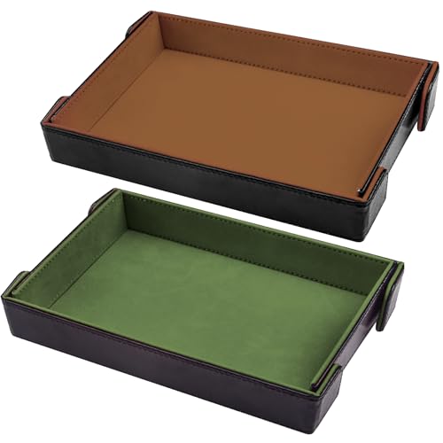 SIQUK 2 Pieces Magnetic Dice Tray Rectangle Folding Dice Rolling Tray PU Leather Dice Trays Dice Holder Storage Box for D&D RPG Dice Games (Green, Camel) - color: Green, Camel