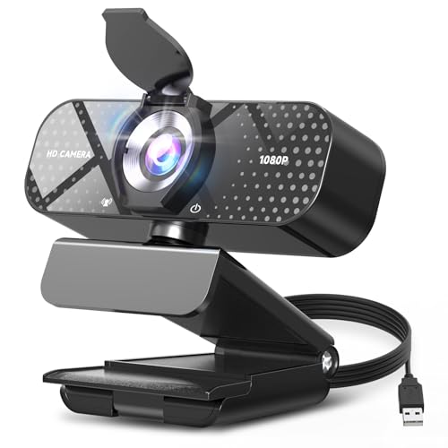 TRAUSI Webcam 1080P with Built-in Mic, Wide Angle & Privacy Cover for PC/Laptop, Plug & Play USB HD Computer Web Camera with Light Correction for Meetings, Streaming and Video Calling